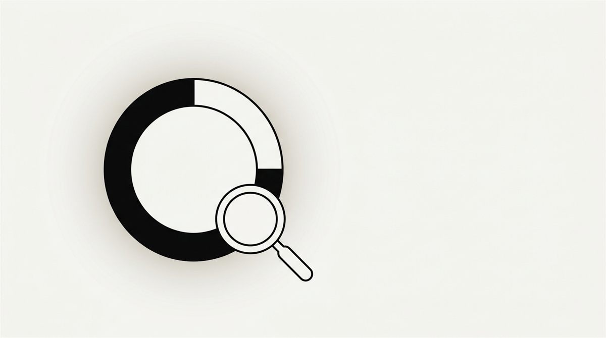 Abstract illustration: a circular progress ring three-quarters filled, with a small magnifier overlapping it.
